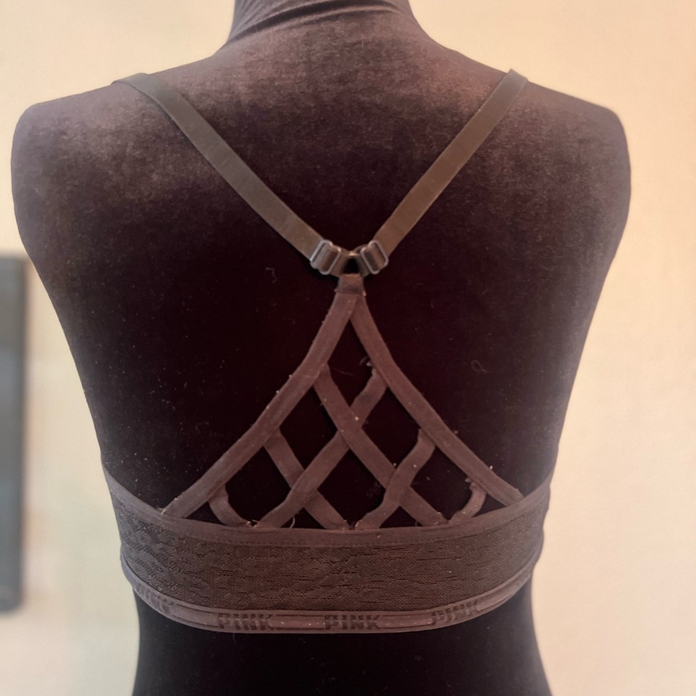 Victoria Secret PINK Black Lace Leopard Print Front Clasp Bra